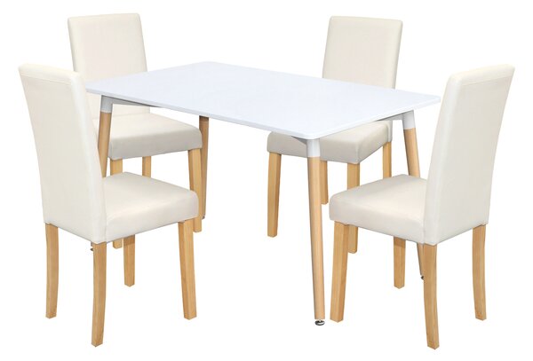 Jedálenský stôl UNO 140x90 biely + 4 stoličky PRIMA biela/svetlé nohy