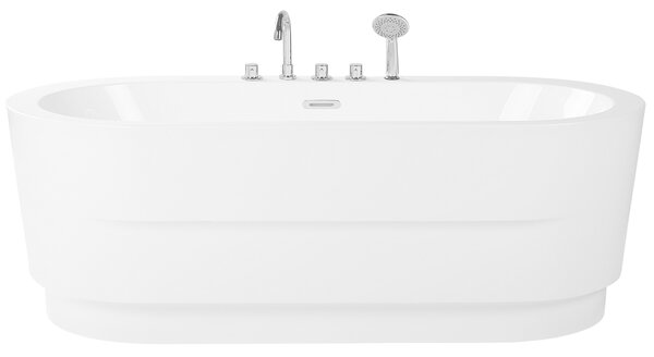 Voľne stojaca vaňa s batériou biela sanitárny akrylát 170 x 80 cm oválna pre jednu osobu moderný miminalistický dizajn