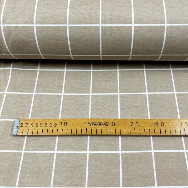 Ervi Bavlnená látka/plátno š.240cm - Elegantné béžové štvorce - 17126, metráž