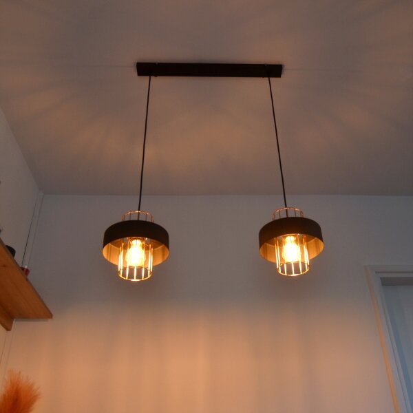 LED Luster na lanku VOLTA 2xE27/15W/230V čierna/zlatá