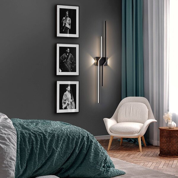 LED nástenné svetlo Zig Zag, výška 100 cm, čierna, kov, 4-pl., Čierna, Obývacia izba / jedáleň, Hliník, Moderný