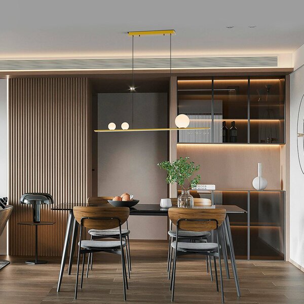 LED závesné svietidlo Mila, zlatá farba, dĺžka 120 cm, 3-pl., Mosadz / zlato, Obývacia izba / jedáleň, Hliník, Moderný, Závesné svietidlo
