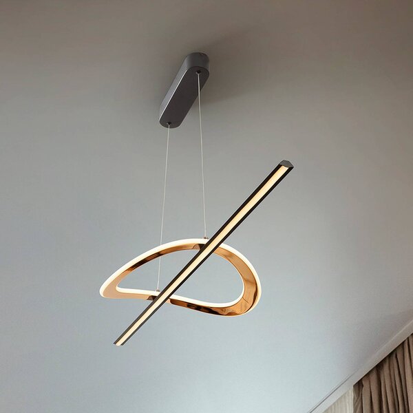 LED závesné svietidlo Enora, čierna/zlatá, dĺžka 120 cm,, Čierna, Obývacia izba / jedáleň, Hliník, Moderný, Závesné svietidlo