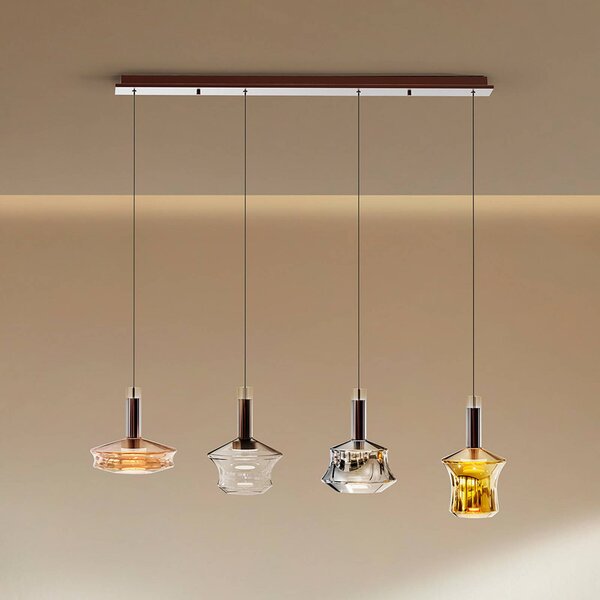 LED závesné svietidlo Scarlett, farebná, dĺžka 108 cm, sklo, 4-pl., Viacfarebné, Obývacia izba / jedáleň, Sklo, Závesné svietidlo