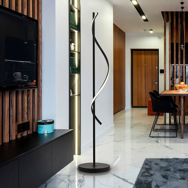 LED stojacia lampa Boa, výška 170 cm, čierne, kovové, Čierna, Obývacia izba / jedáleň, Hliník, Moderný