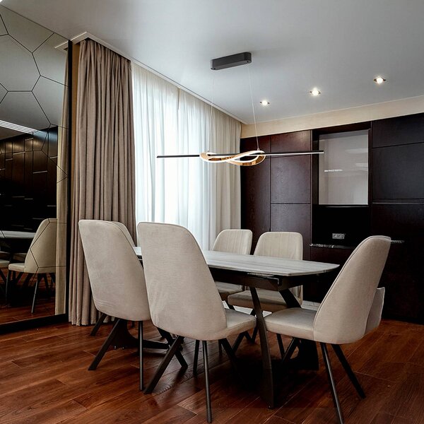 LED závesné svietidlo Enora, čierna/zlatá, dĺžka 120 cm,, Čierna, Obývacia izba / jedáleň, Hliník, Moderný, Závesné svietidlo