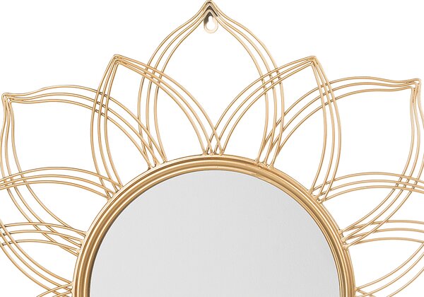 Závesné zrkadlo na stenu zlaté 67 cm okrúhle v tvare kvetu glamour art deco vintage hollywood