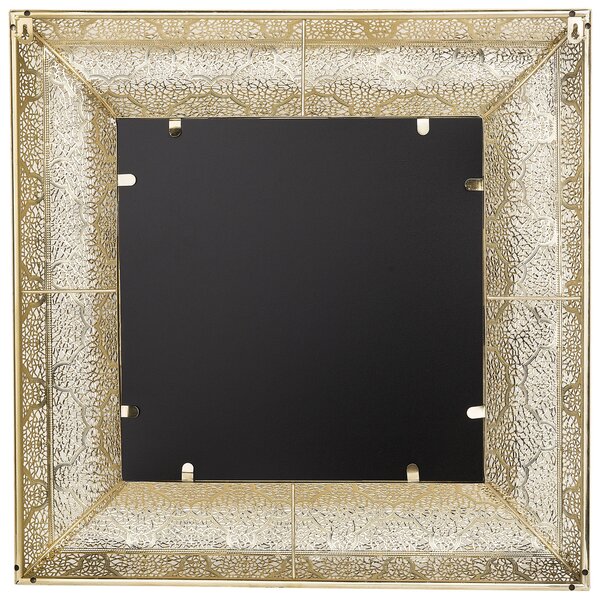 Závesné zrkadlo na stenu zlatá železo sklo 60 x 60 cm štvorcový tvar ozdobný rám moderný glamour štýl doplnky
