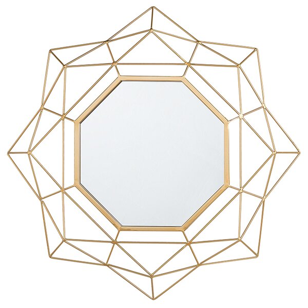 Závesné zrkadlo na stenu zlaté 60 cm okrúhle art deco glamour Hollywood geometrický rám