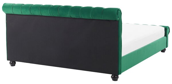 Posteľ zelená zamatová čalúnená 180 x 200 cm čierne drevené nohy glamour štýl spálňa