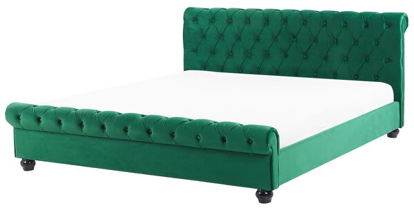 Posteľ zelená zamatová čalúnená 180 x 200 cm čierne drevené nohy glamour štýl spálňa