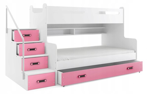 Interbeds MAX 3 poschodová posteľ 200x120 + matrace ružovo-biela 2024