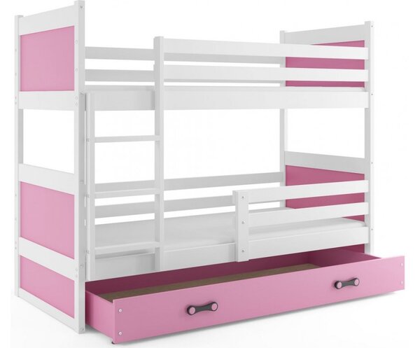 Interbeds Rico poschodová posteľ 190cm x 80cm borovicové drevo bielo-ružová