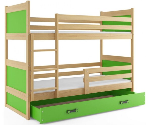 Interbeds Rico poschodová posteľ 200cm x 90cm borovicové drevo prírodno-zelená
