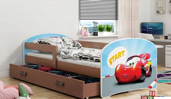 Interbeds LUKI Jednolôžková detská posteľ 80x160 Hnedá autíčko