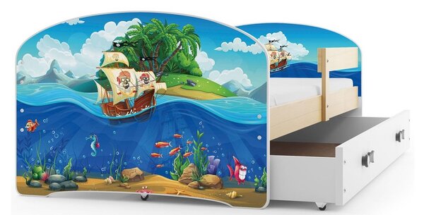 Interbeds LUKI Jednolôžková detská posteľ 80x160 bielo-prírodná Piráti