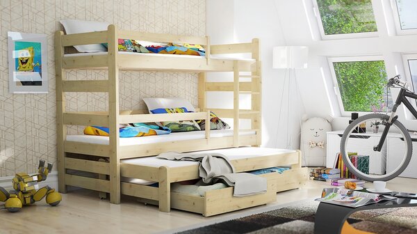 Výsuvná poschodová posteľ 3-osobová Alis PPV 018 Certifikovaná Lakovaná borovica 80 x 180 cm