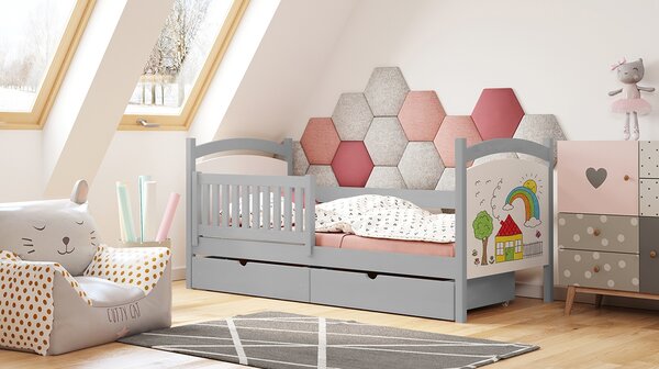 Detská posteľ Amely s tabuľou stierateľnou za sucha - 80x180 - šedá