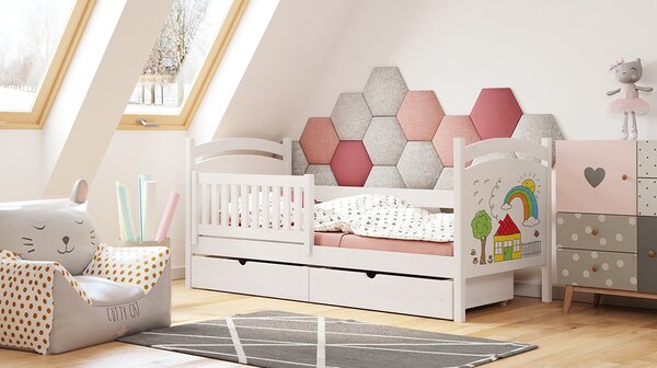 Detská posteľ Amely s tabuľou stierateľnou za sucha - 90x190 cm - biela