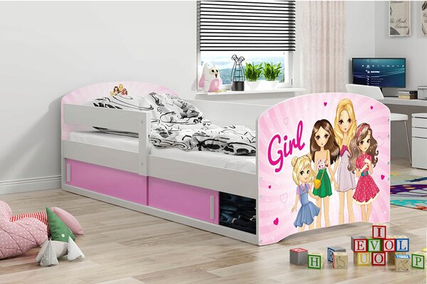 Interbeds LUKI 1 Jednolôžková detská posteľ 80x160 biela Dievčatká