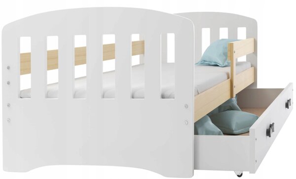 Interbeds HAPPY Jednolôžková detská posteľ 163x84 bielo-prírodná + matrac + zásuvka