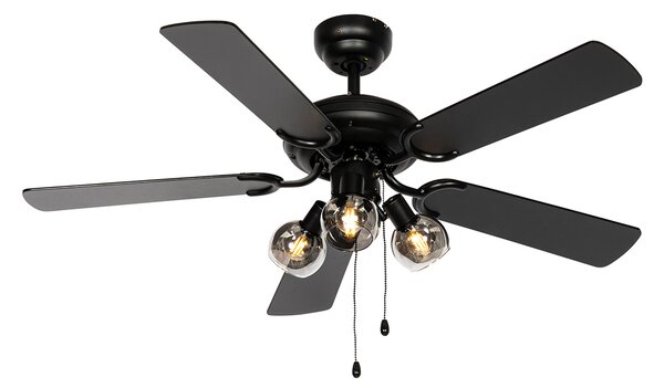 Stropný ventilátor čierny s drevenou potlačou 107,5 cm 3-svetlá s ťahovým spínačom - Mistral Vidro