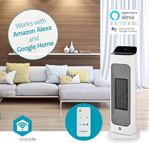 Nedis HTFA20WTW - Ventilátor s výhrevným telesom 1400/2000W/230V Wi-Fi Tuya + DO