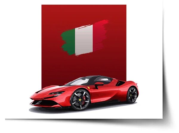 Sablio Plagát Ferrari Talianska vlajka na červenom bloku - 60x40 cm