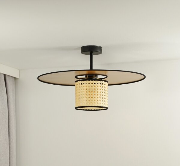 Duolla - Prisadený luster TOKYO RATTAN 1xE27/15W/230V pr. 50 cm zlatá/ratan