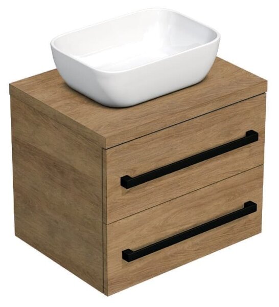 Kúpeľňová skrinka s čiernou úchytkou a krycí doskou SAT Cube Way 60x71x46 cm dub Hickory mat CUBE46C1603DH45