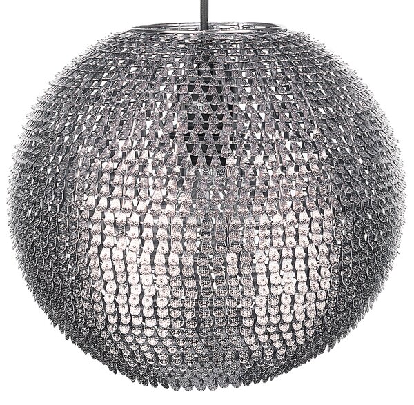 Závesná lampa strieborná kov guľaté trblietavé tienidlo s flitrami v tvare disco gule moderný glamour štýl obývačka jedáleň