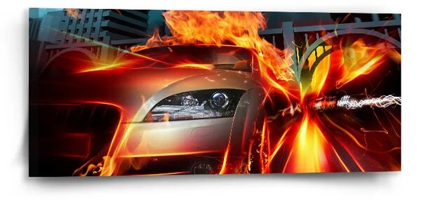 Sablio Obraz Auto v plameňoch - 110x50 cm