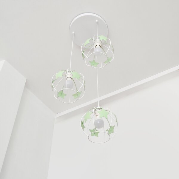 Detský luster na lanku STARS 3xE27/15W/230V zelená/biela