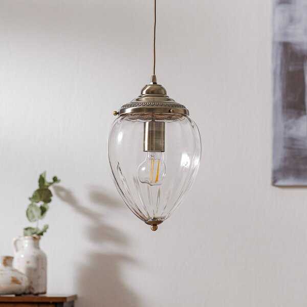 Závesná lampa Pineapple, antická mosadz, Hnedá / staromosadz, Obývacia izba / jedáleň, Sklo, Marocký, Závesné svietidlo