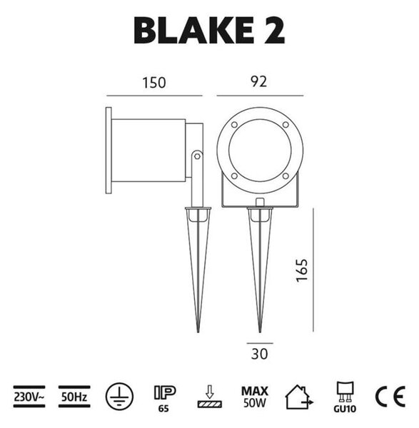 Záhradná lampa BLAKE 2 čierna