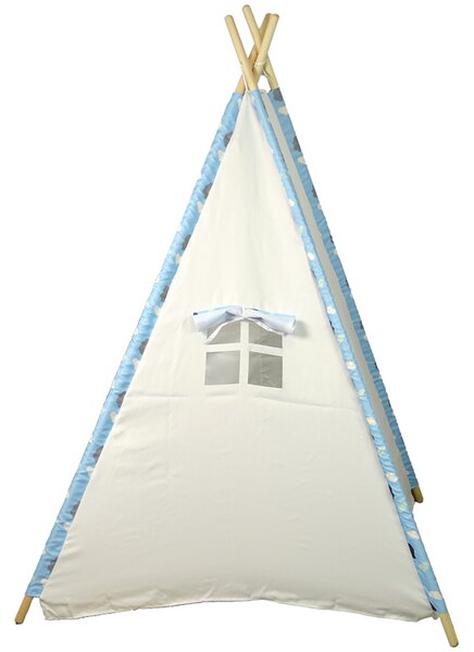 LEAN TOYS Detský Indiánsky teepee stan bielo-modrý