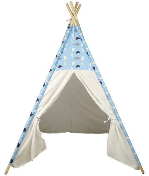 LEAN TOYS Detský Indiánsky teepee stan bielo-modrý