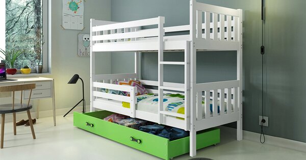 Interbeds Poschodová posteľ Carino so zásuvkou 160x80 bielo zelená