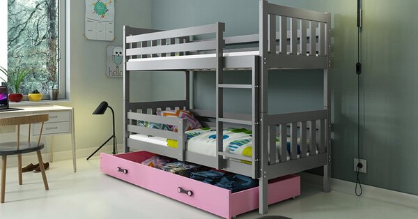 Interbeds Poschodová posteľ Carino so zásuvkou 160x80 grafitovo ružová