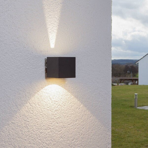 Lucande LED vonkajšie nástenné svietidlo Jarno, antracit, kov, 9 cm, Čierna, Hliník, Moderný, Nástenné svietidlo