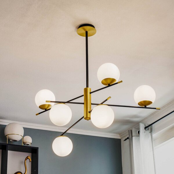 Závesná lampa Nostalgia, šesť-plameňová, Obývacia izba / jedáleň, Sklo, Moderný, Závesné svietidlo