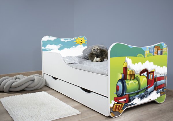 TOP BEDS Detská posteľ Happy Kitty 140x70 Vláčik so zásuvkou