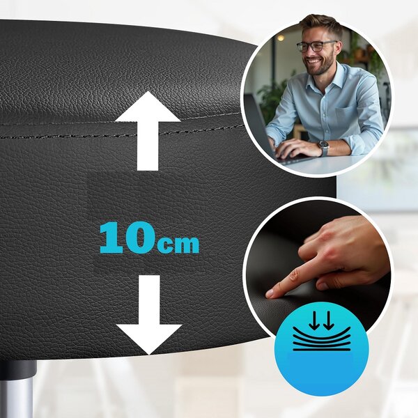 Taburetka na kolieskach s operadlom ROLAND, Ø35cm, čierna Casaria