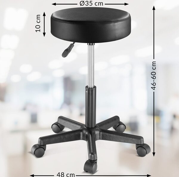 Taburetka na kolieskach BONY, Ø35cm, čierna Jurhan