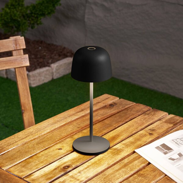 Lindby LED stolová lampa Arietty, čierna, stmievateľná, IP65, Čierna, Obývacia izba / jedáleň, Hliník, Moderný, Stojacie svietidlo
