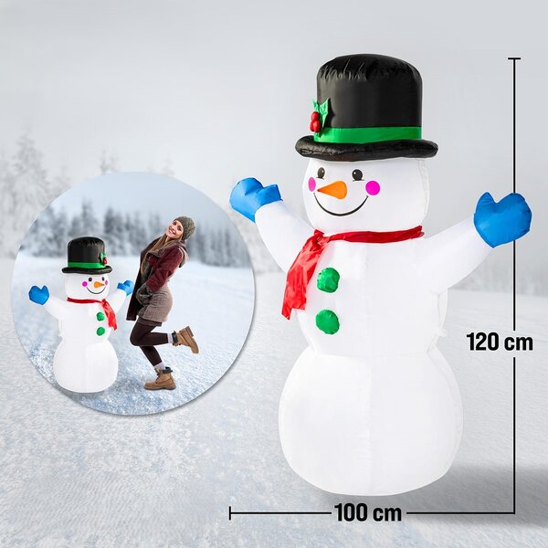 Nafukovací Snehuliak osvetlený, 120cm, biela Monzana