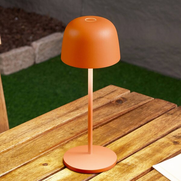 Lindby LED stolová lampa Arietty, oranžová, stmievateľná, IP65, Žltá / oranžová, Obývacia izba / jedáleň, Hliník, Moderný, Stojacie svietidlo
