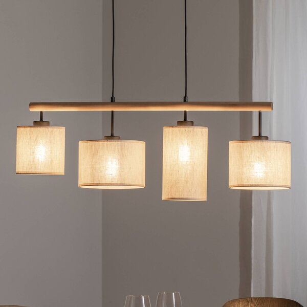 TK Lighting Závesné svietidlo Deva Nature, 4-plameňové, textil, Svetlé drevo, Obývacia izba / jedáleň, Drevo, Škandinávsky, Závesné svietidlo