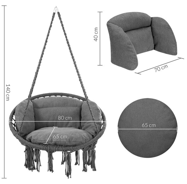 Závesné kreslo BOHO s vankúšmi, Ø61cm, antracitová Jurhan