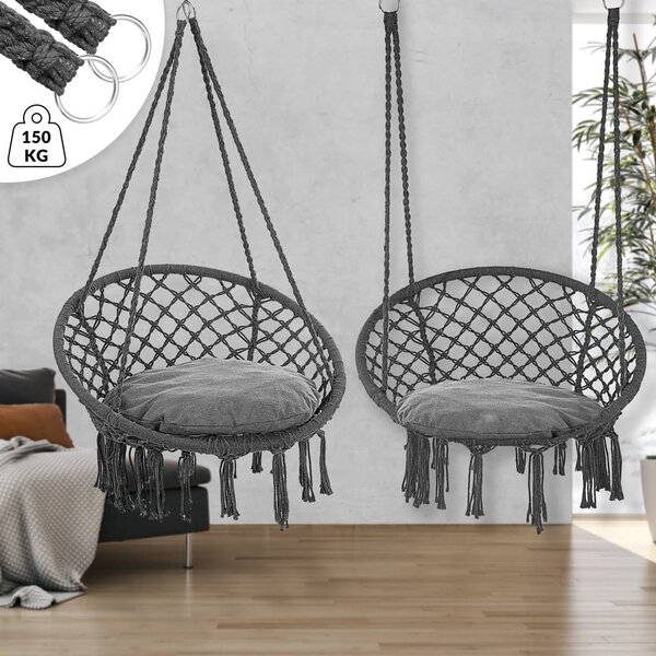 Závesné kreslo BOHO s vankúšmi, Ø61cm, antracitová Jurhan